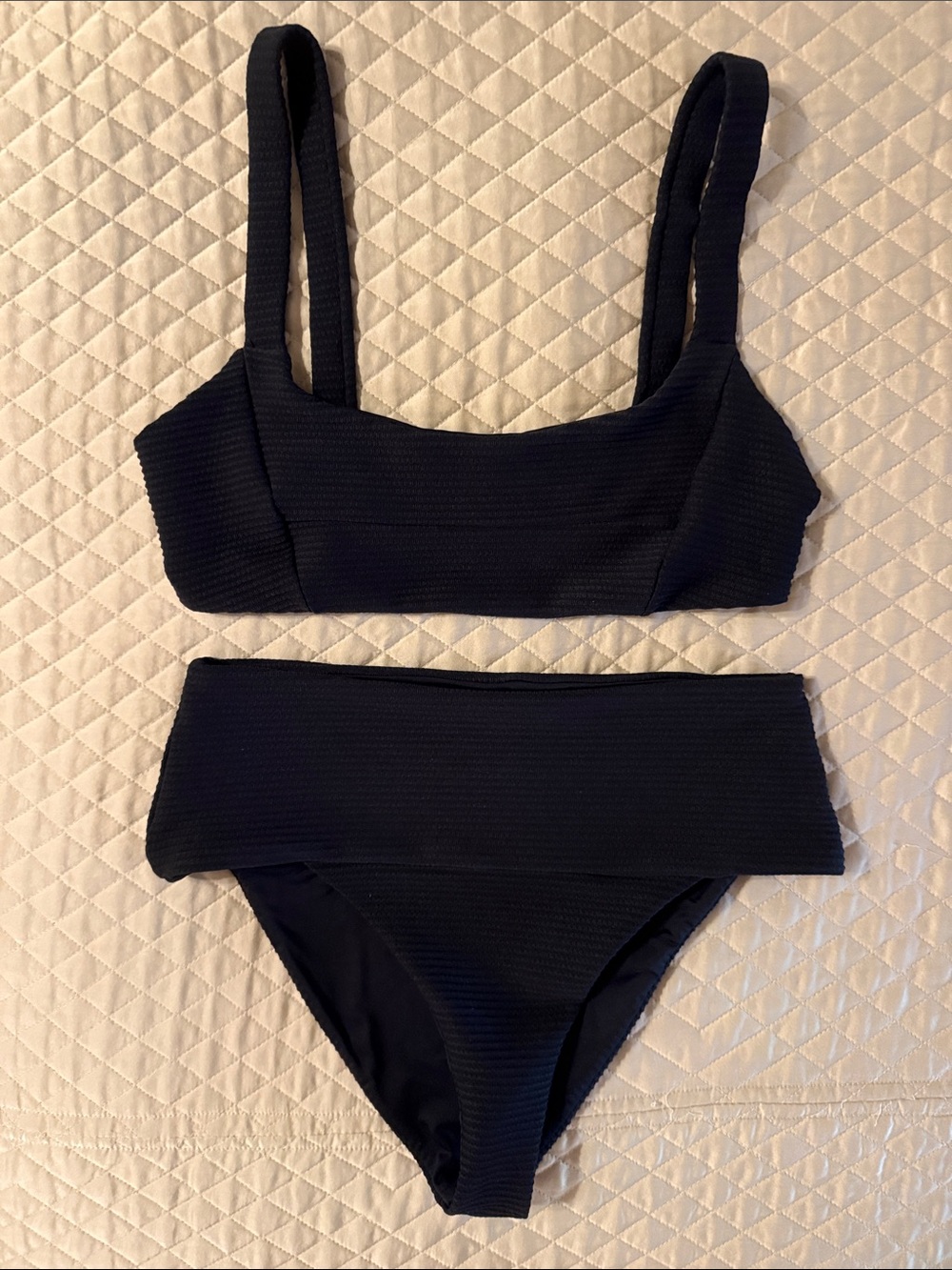 L Space Black Ribbed High-Waist Bikini Set